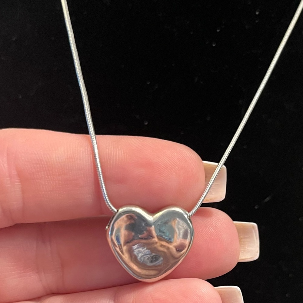 Hammered sterling silver heart necklace 18”